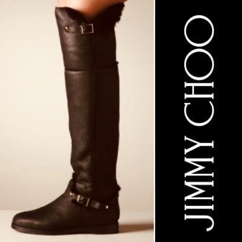 Jimmy Choo Chocolate Shearling Knee Riding Boots
